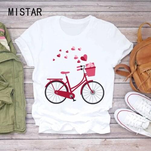 Bicycle T Shirt Women Summer Casual O-neck Short Sleeve Vogue Tshirt Graphic Tops Female Tee White T-shirt Woman Cothes
