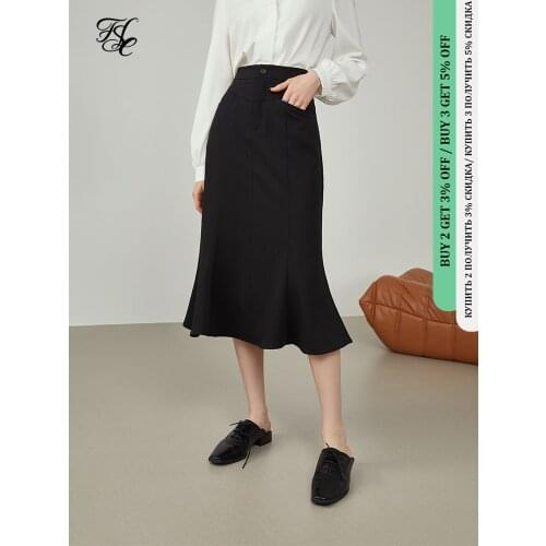 FANSILANEN Women High Waist Professional Skirt Thin Black Fishtail Skirt Tight-fitting Hip Skirt All-match Fashion Pocket Design