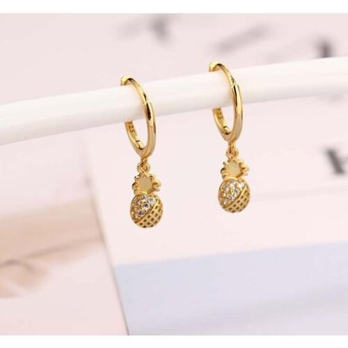 VENTFILLE 925 Sterling Silver Pineapple Earrings Female Ear Buckle Fashion Fruit Earrings Birthday Gift Exquisite Jewelry