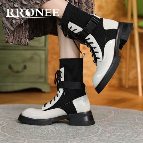 Martin boots womens thick soled round head British style lace-up medium boots 2021 new winter