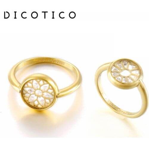 Round Rings For Women Gold Silver Color Stainless Steel Mujer Anillos Clear Glass Zircon Engagement Wedding Bands Rings 2021