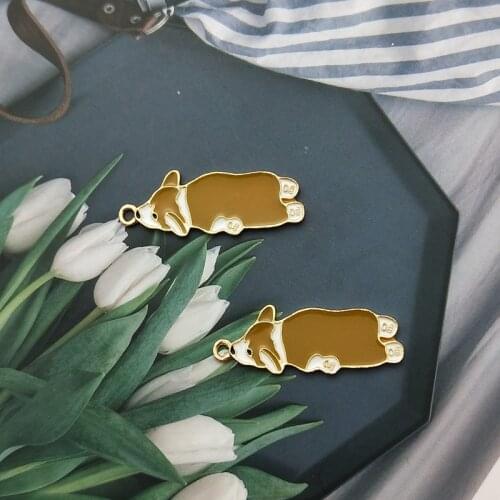10pcs/lot Cartoon Sleep Dog Enamel Charms 12*34mm Metal Shiba Inu Pendants Handmade Earrings Finding For DIY Jewelry Accessories