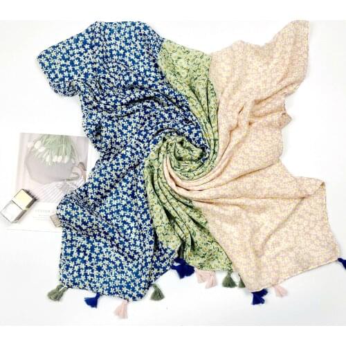 2021 Fashion Newest Floral Pattern Cotton Tassel Scarf Shawls Wraps Hijabs 10pcs/lot