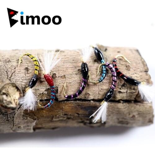 Bimoo 24pcs Mix Color Emergers Nymph Buzzer Fly Trout Fishing Fly Hooks Bright Color Larva Baits Size 16