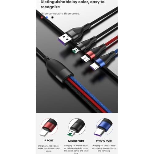 3 In 1 Micro USB Type C Charger Cable Multi Usb Port Multiple Usb Charging Cord Usbc Mobile Phone Wire For Samsung Xiaomi 2m