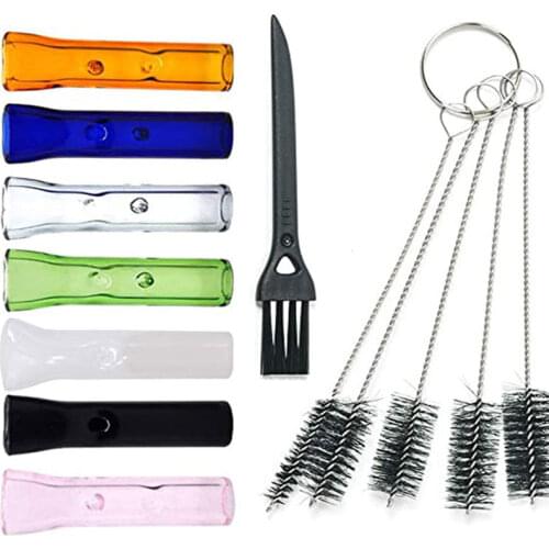 5pcs Glass Tobacco Pipe Glass Filter Set Stainless Steel Cleaning Brush For Weed Pipe Holder Pipes Filter Smoking Tobacco Pipe