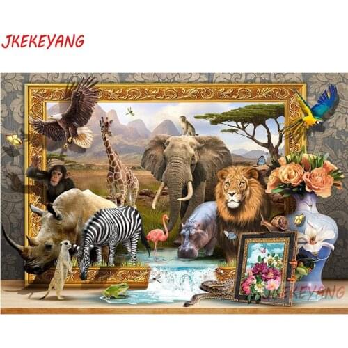 5D DIY square/round Diamond painting African elephant lion zebra Cross Stitch Diamond Embroidery Pattern Rhinestone J3073