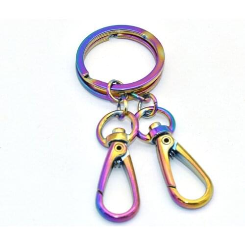 Rainbow Swivel Clasps Lanyard Snap Hooks with Key Rings Snap Hook Lobster Clasp for Bag Keychain Jewelry Crafts 6pcs