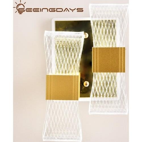 Acrylic LED Wall Light For Living Room Bedroom Double Head Stripe Golden Colour Wall Lamps 110v 220v For Corridor TV Backdrop