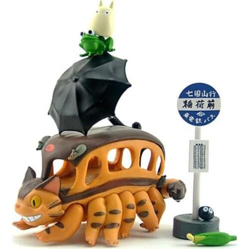 Anime Miyazaki Hayao My Neighbor Totoro Figures Bus Station Chibi Totoro Cat Bus Frog Dustbunny Umbrella PVC Action Figure Toy