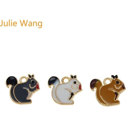 Julie Wang 6PCS Alloy Enamel Squirrel Golden Base Animal Charms For Neckalce Pendant Earrings Findings Jewelry Making Accessory