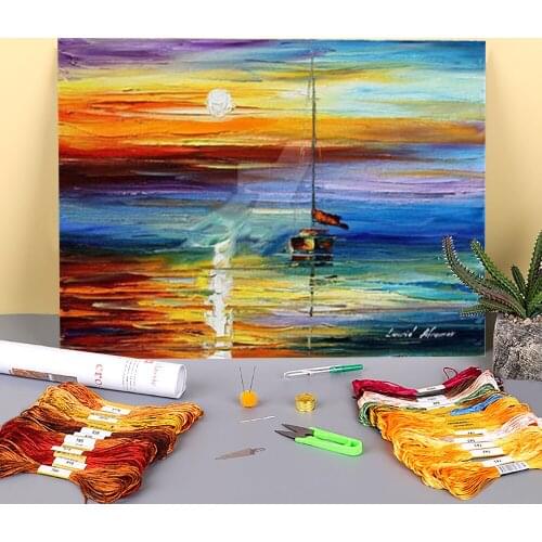 Oil Painting Style My Boat Printed 11CT Cross-Stitch DIY Embroidery Set DMC Threads Hobby Craft Handmade Handiwork Wholesale