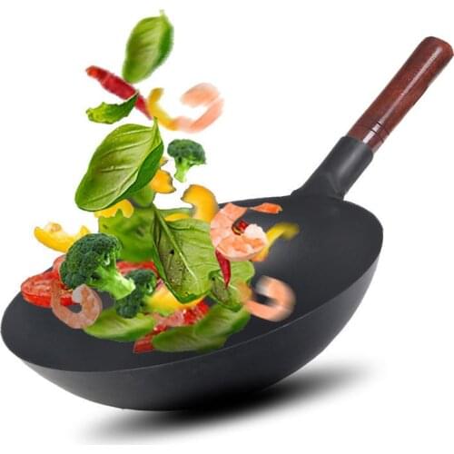 Chinese Handmade Traditional Iron Wok,Wooden Handle,No Chemical,Non-coating,Kitchen Cookware Restaurant Cookware