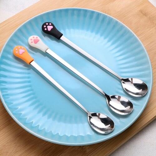 Coffee Spoons Cute Cat Claw Stainless Steel Kitchen Supplies Candy Tea Drink Spoon Fruit Fork Dessert Spoon Tableware