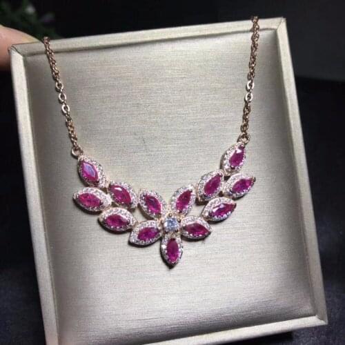 Almei Natural Tested Ruby Necklace for Women, 925 Sterling Silver Wedding Jewelry, 3*6mm*13 Pcs Velvet Box Certificate FN184