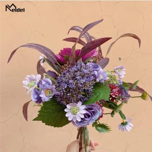 Meldel Artificial Eucylaptus Rose Peony Silk Flowers Bouquet Mixed Flores Bundle for Wedding Home Party Decoration Fake Flowers