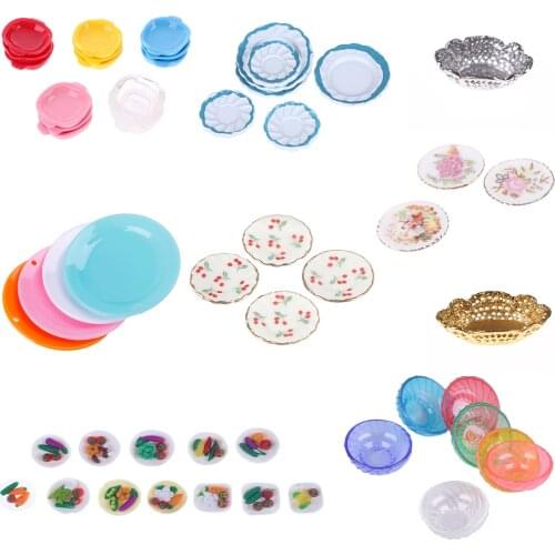 1/12 Scale Cute Colorful Transparent Miniature Dollhouse Dish Plate Doll House Pretend Play Kitchen Cooking Toy Set Accessories
