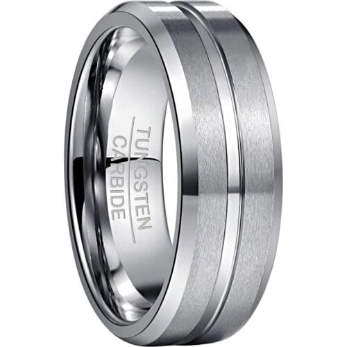 BONLAVIE Mens 8mm Tungsten Carbide Ring Blue & Black Matte Finish Beveled Edge Wedding Band Size 6 to14