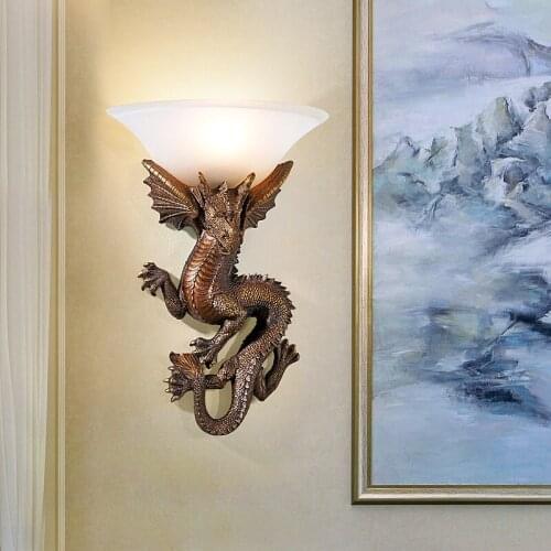 Dragon Wall Lamp Dining Room Living Room Bedroom Bedside Aisle Decorative Resin Lamp Background Wall Nordic Creativity E27