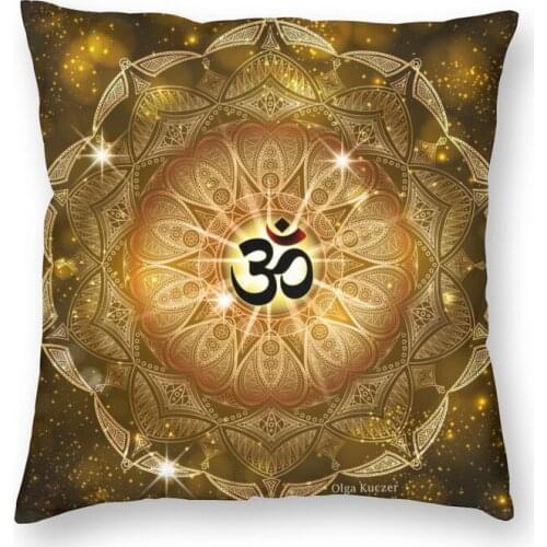 Golden Sound Of Om Cushion Cover 40x40 Home Decor Printing Yoga Meditation Mandala Throw Pillow Case for Living Room Double Side