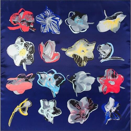 POBING New Square Hijab Scarf Women Flower Hand Painted Soft Satin Silk Scarves Head Handkerchief Wholesale Shawl Wrap 90x90CM