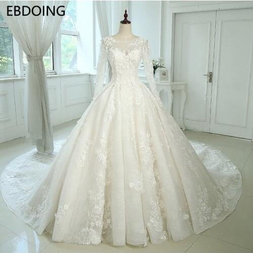 Vestidos De Novia Elegant A-line Wedding Dress Lace Newest Full Sleeves Scoop Neckline Bride Dress Plus Size Wedding Gown