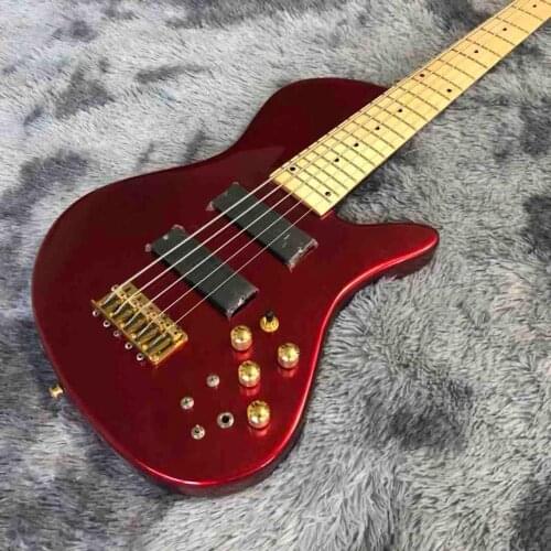 Custom GRAND Metallic Red 5 Strings Ash Wood Bass Factory Neck Through Body 9V Active Pickups Electric Bass