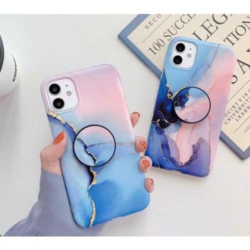 Luxury Matte Marble Texture Stone Phone Case for IPhone 11 Pro Max X XR XS Max 7 8Plus Holder Stand Soft IMD Silicone Back Cover