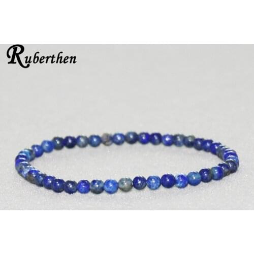 Ruberthen Trendy Design Lapis Lazuli Bracelet 4 mm Natural Stone Bead Bracelet Mini Gem Stone Energy Bracelet