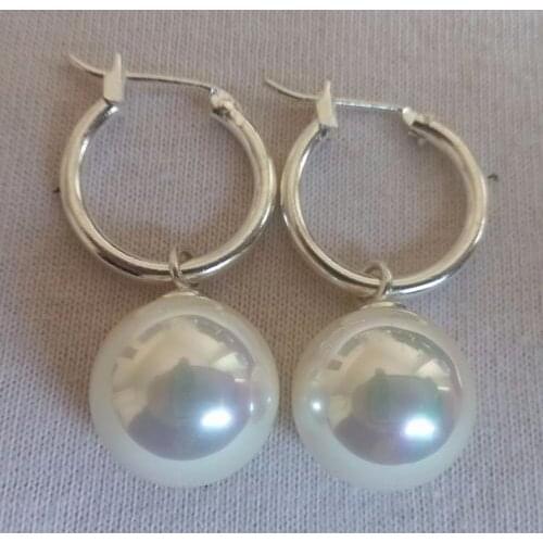 New Natural Beautiful 14mm white pink purple gray black red yellow blue green shell pearl earrings