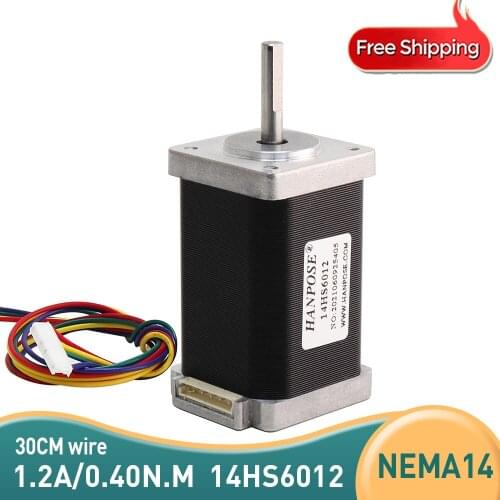 Nema 14 Stepper Motor 60mm Nema14 Motor 0.40N.m 1.2A 4-lead (14HS6012) Motor 1m Cable for 3D Printer CNC XYZ Motor nema14