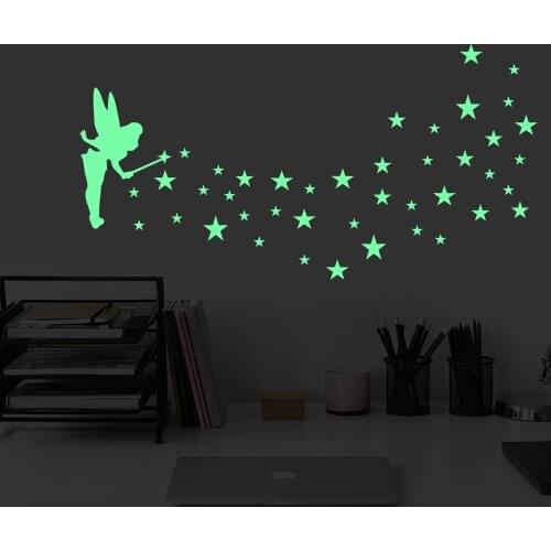 Flower Fairy Stars Luminous Switch Wall Sticker For Kids Baby Rooms Glow in the Dark Door Art Mural Peel & Stick DIY Wallpaper