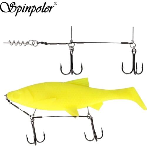 Spinpoler 1pcs Double VMC Fishing Hooks Fishing Tackle Durable Fishhooks Carp Barbed Hook Ocean River Lake For Big Soft Shad