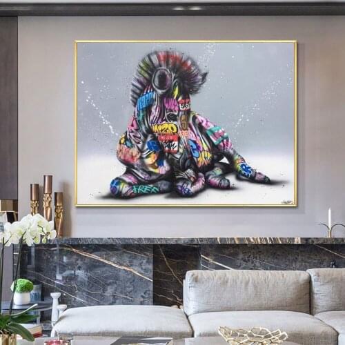 Street Graffiti Art Canvas Painting Seated Zebra Colorful Art Wall Posters and Prints Picture for Room Home Cuadros Decoration