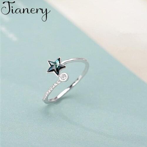 JIANERY Punk Vintage Silver Color Star Crystal Rings For Women Men Engagement Rings Girls Party Gifts Anillos 2019