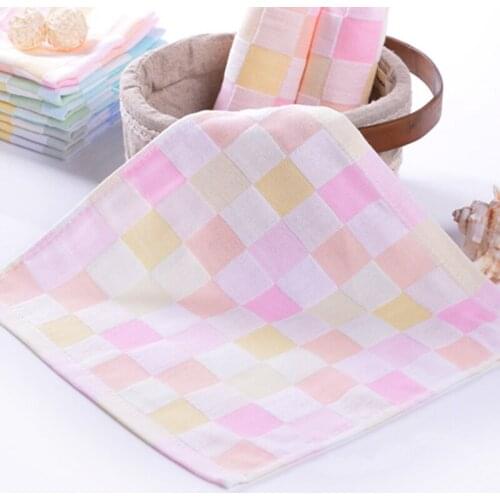 Double Hook Gauze Bibs Small Square With Lattice Convience Washable Baby Super Soft Cotton Small Towel 2020