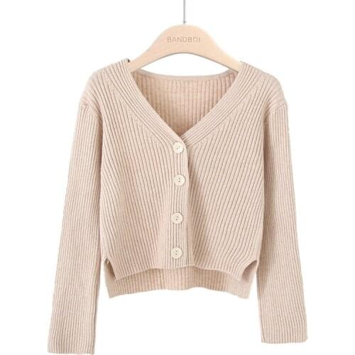 Knitted sweater cardigan women crop top 2020 autumn sexy v-neck short cardigan mujer female kardigan