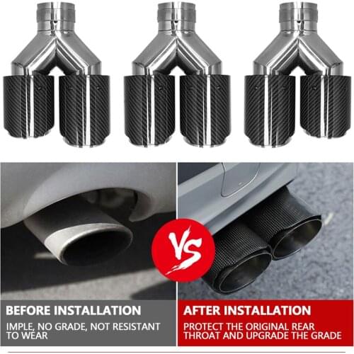 Carbon Fiber Style Y-shaped Dual Outlet Exhaust Pipe Muffler Tip Tail Throat 63-89mm Suitable for Universal Car