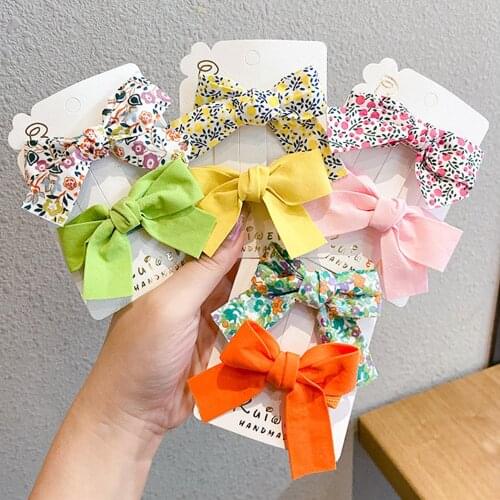 2 Pieces/Set Floral Bow Children Hairpin Kids Barrettes Headdress Printed Side Bangs Clip Fashion Hair Accessories Hairgrip