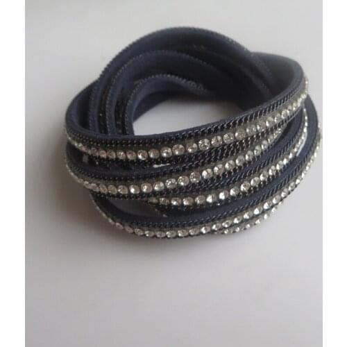 1.2 Meter/Pcs 5 Kinds Flat 6*3mm Suede Leather With Crystal Cord For DIY Jewelry Making Findings