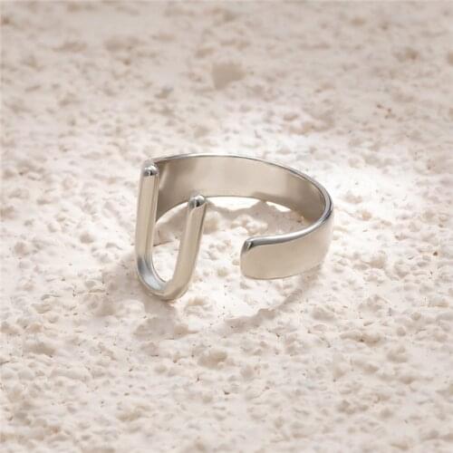 New Korean Stylish Women Accessories Unique Cold Style of Adjustable Geometric Letter Ring Vintage Punk Hip Hop Hollow Open Ring