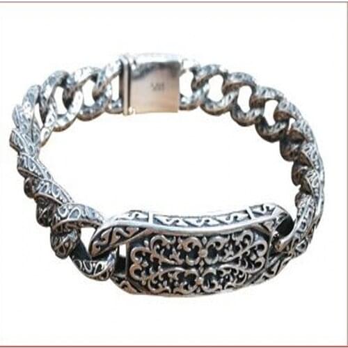 100% real S925 silver jewelry vintage auspicious vine silver bracelet for Man domineering personality Thai silver man bracelet