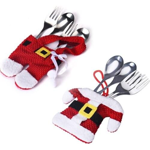 2pcs Christmas Tableware Bags Cover Set Christmas Small Clothes Pants Fork Knife Cutlery Organizer Holder Desktop Decoration