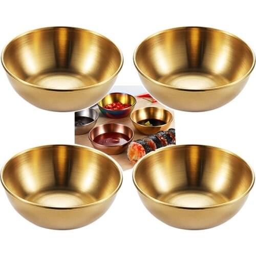4pc Golden Sauce Dish Stainless Steel Sauce Dishes Appetizer Serving Tray Spice Plates Kitchen Supplies