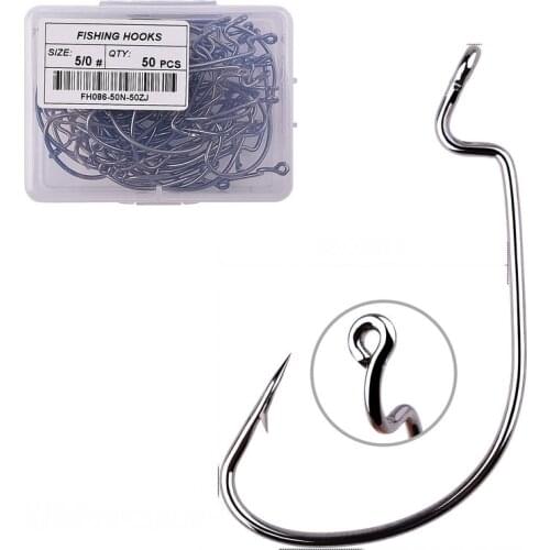 50pcs Box High Carbon Steel Fishing Crank Hooks Barbed Carp Jig Lure Fly Fishing Hooks With Hole For Soft Worm Lure Jig