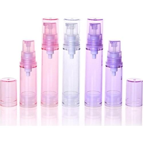 500pcs/lot Mini 5ML 10ml Clear Pink Purple Airless Lotion Pump Bottle Refillable hand cream bottle With lotion pump