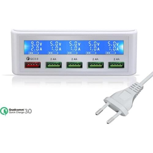 Quick Charge 3.0 Smart 5 Ports USB Phone Charger LED Display Fast Charging Power Socket Adapter Strip Station For iPhone SAMSUNG