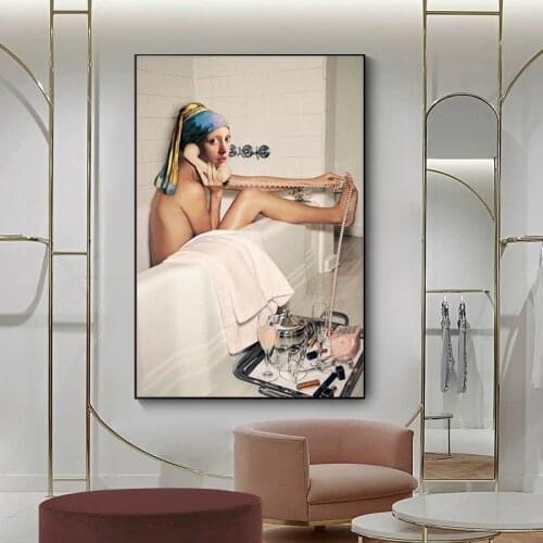 Girl with A Pearl Earring Canvas Painting Bathroom Nordic Posters and Prints Cuadros Wall Art Picture for Living Room Home Decor