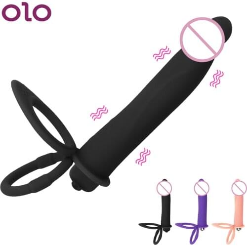 OLO Double Penetration Vibrator 10 Speed Strap-on Dildo Vibrator Silicone Strap On Penis Anal Butt Plug Sex Toys for Man