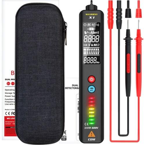 MAXRIENY LCD Screen Dual Mode Voltage Detector Multimeter Tester Non-contact with LED Indicators Breakpoint Locate Live Wire